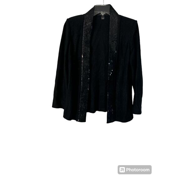 ST JOHN BLACK SANTANA KNIT SEQUIN OPEN CARDIGAN SZ 10 - Picture 3 of 3
